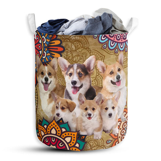 Small Size Corgi Mandala Style Laundry Basket For Bathroom Bedroom Storage