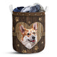 Small Size Corgi On Rope Wood Style Laundry Basket For Bathroom Bedroom Storage
