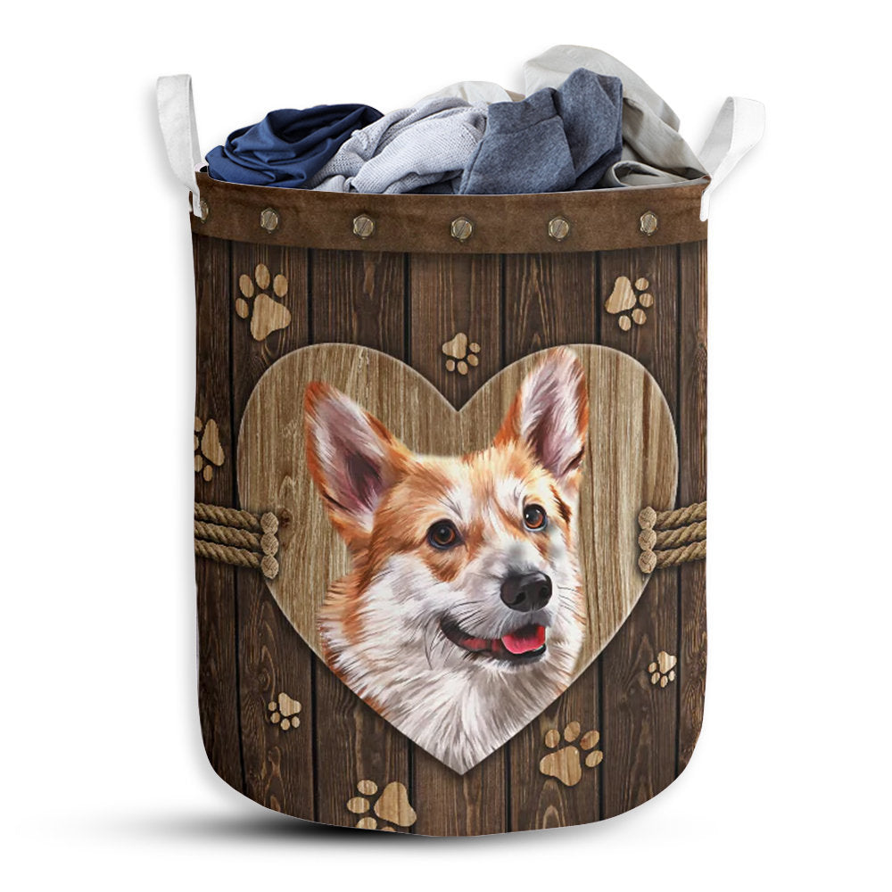 Small Size Corgi On Rope Wood Style Laundry Basket For Bathroom Bedroom Storage