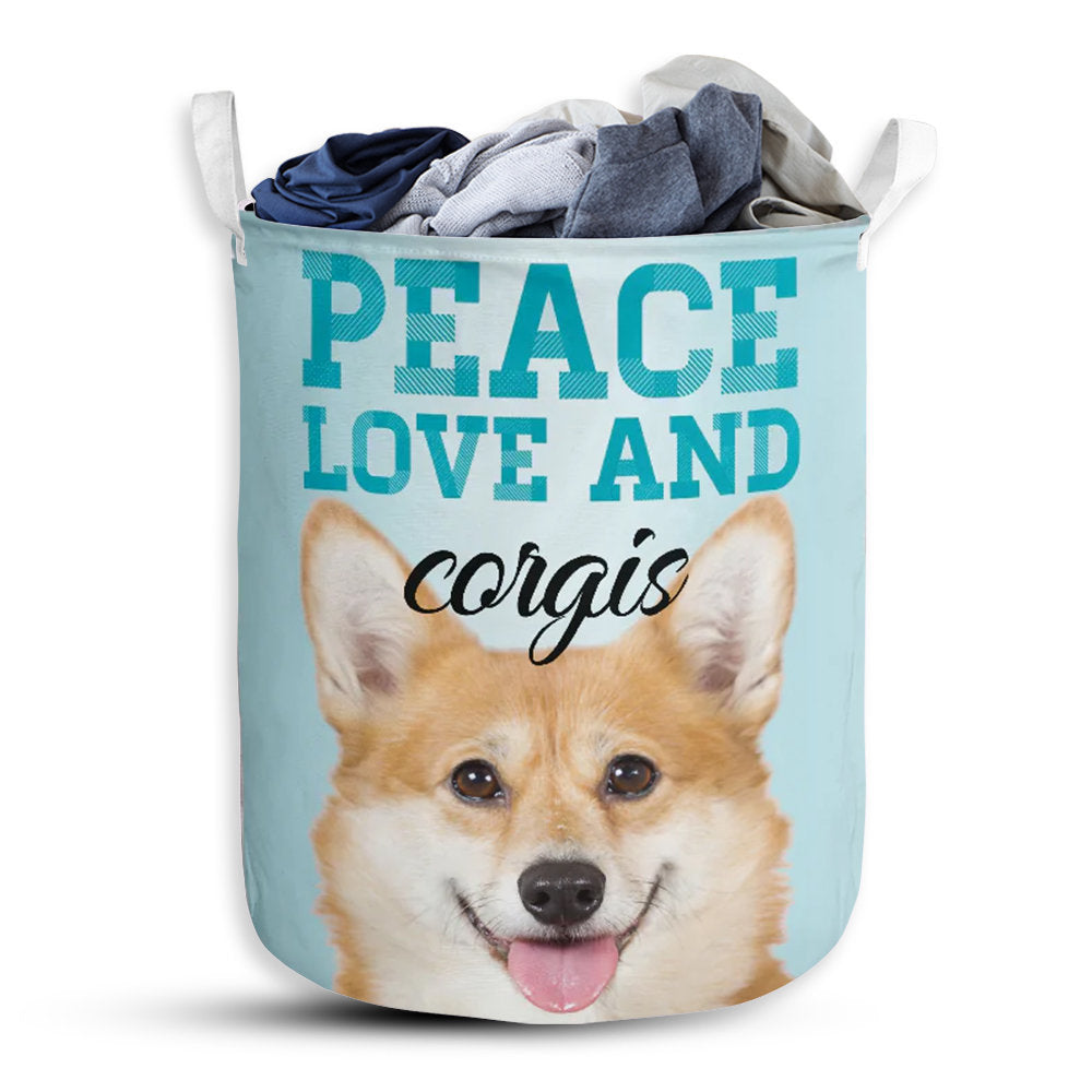 Small Size Corgi Peace Love Laundry Basket For Bathroom Bedroom Storage
