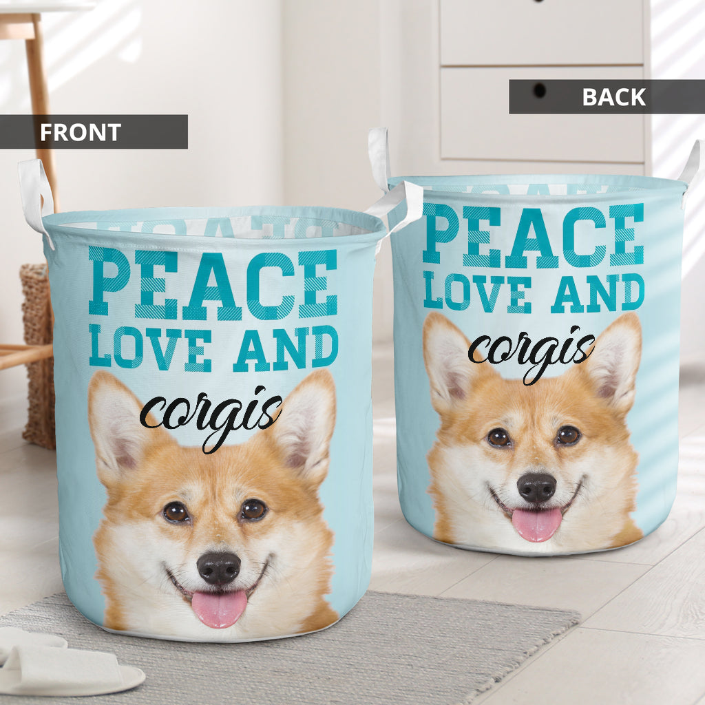 Corgi Peace Love Laundry Basket For Room Home Organizer