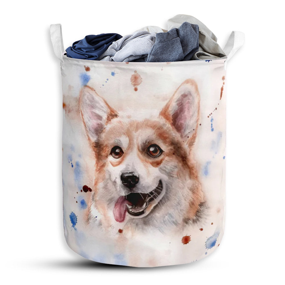 Small Size Corgi Portrait Laundry Basket For Bathroom Bedroom Storage