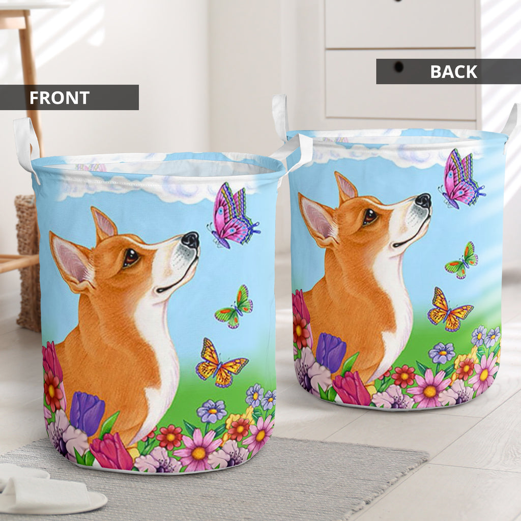 Corgi Spring Sky Butterfly Laundry Basket For Room Home Organizer