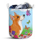 Small Size Corgi Spring Sky Butterfly Laundry Basket For Bathroom Bedroom Storage
