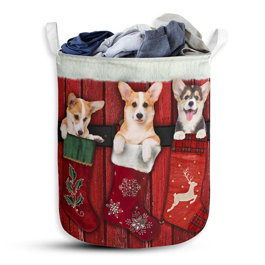 Small Size Corgi Stocking Noel Laundry Basket For Bathroom Bedroom Storage