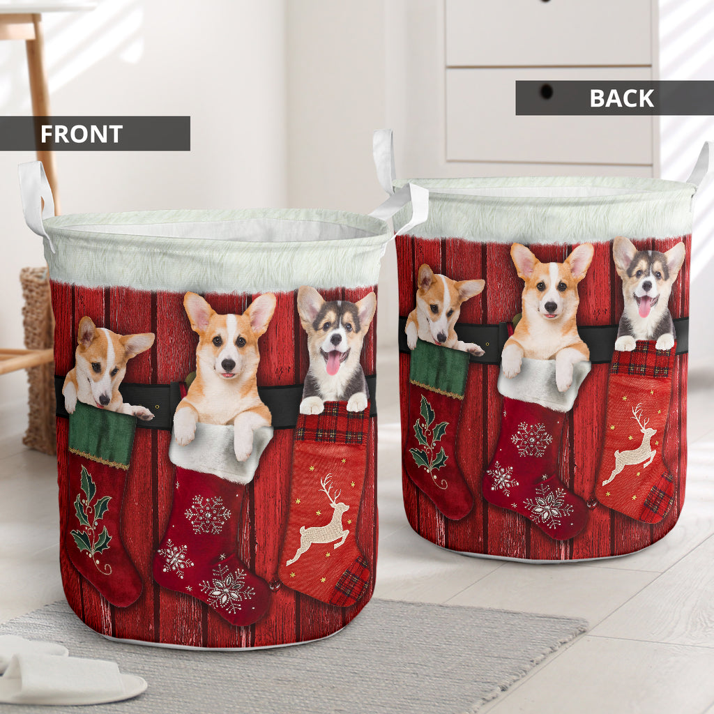 Corgi Stocking Noel Laundry Basket For Room Home Organizer