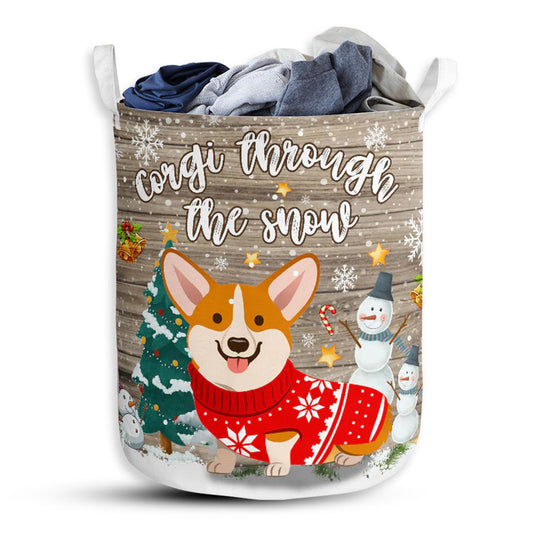 Small Size Corgi Through The Snow Laundry Basket For Bathroom Bedroom Storage