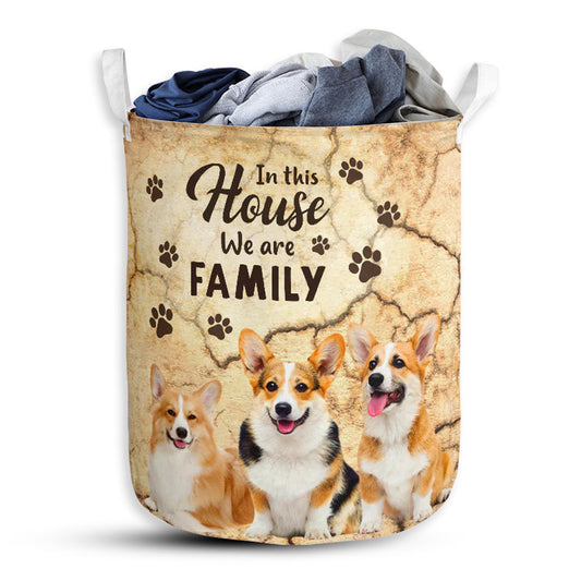 Small Size Corgi Tracked Wall We Are Family Laundry Basket For Bathroom Bedroom Storage