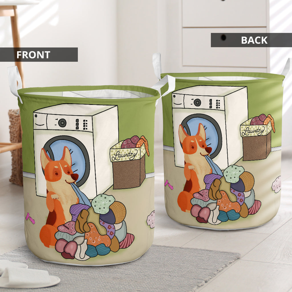Corgi With Clothes Laundry Basket For Room Home Organizer