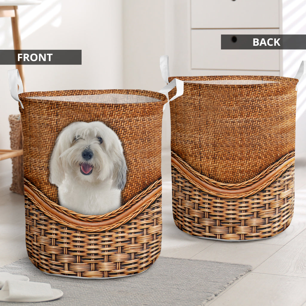 Coton De Tulear Dog Rattan Texture Laundry Basket For Room Home Organizer