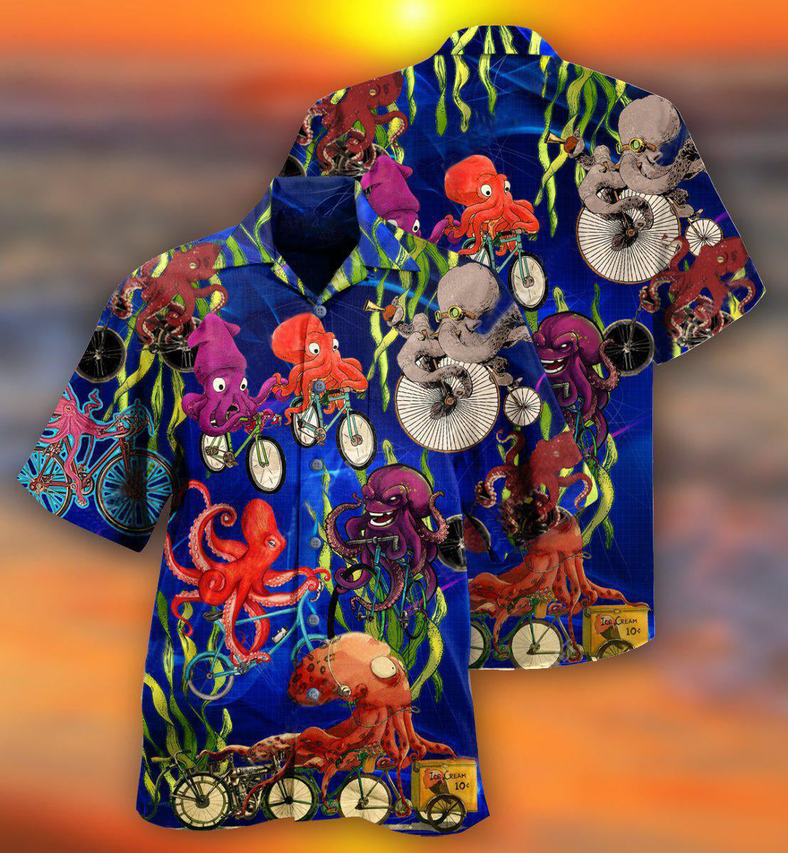 Octopus Ride Bicycle Hawaiian Shirt For Resort Getaways And Comfortable Summer Activities