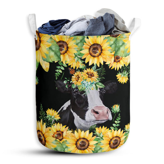 Cow And Sunflower Lover Laundry Basket For Bathroom Bedroom Storage