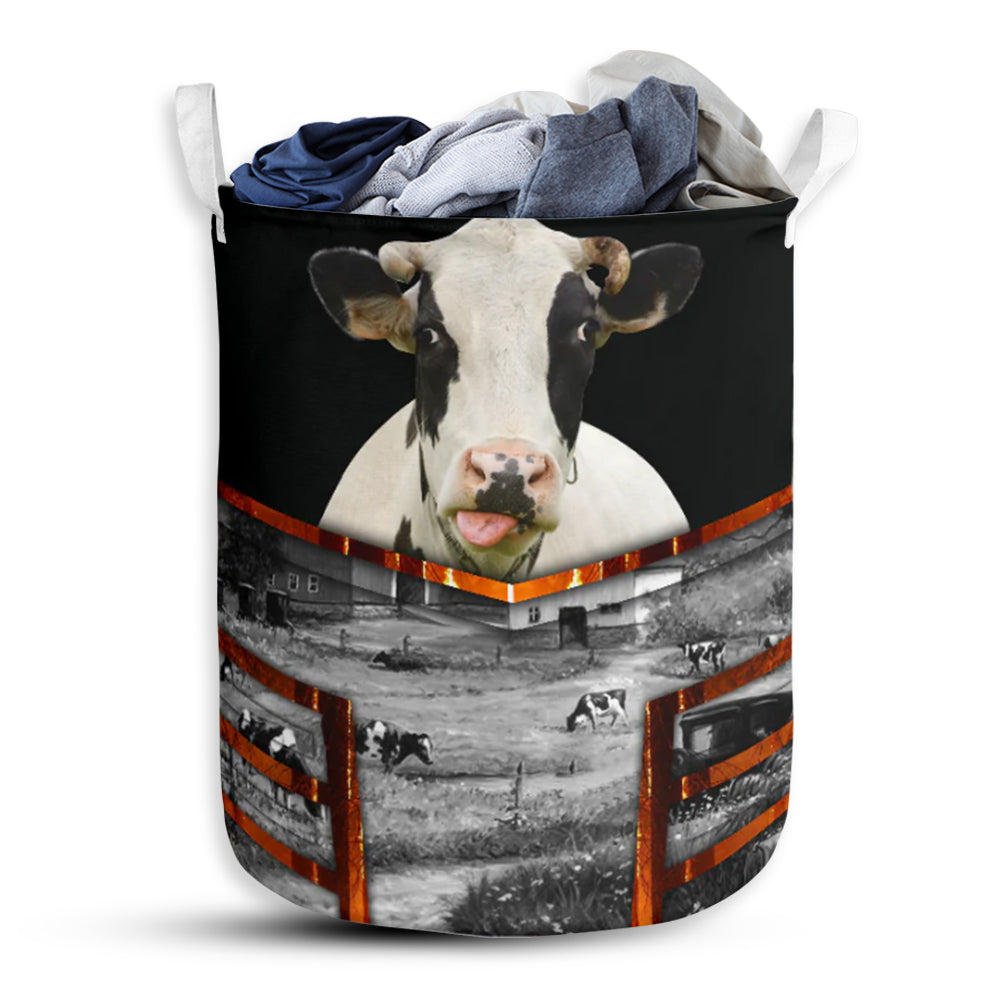 Cow Background Laundry Basket For Bathroom Bedroom Storage
