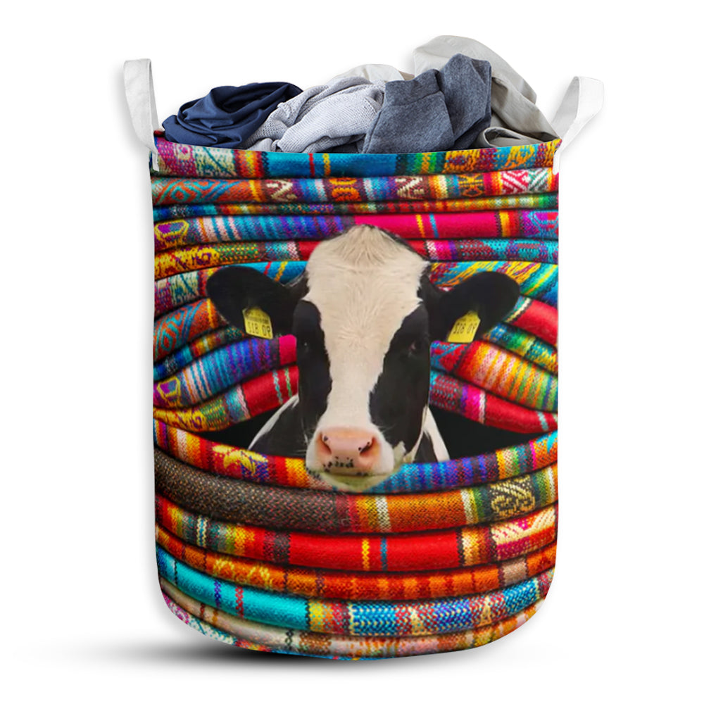 Cow Colorful Fabric Style Laundry Basket For Bathroom Bedroom Storage