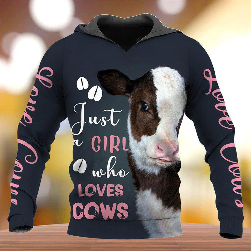 Cow Girl Loves Cows Hoodie For Farm Lovers Outdoor Trips And Comfortable Casual Style