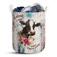 Cow Grunge Wood Laundry Basket For Bathroom Bedroom Storage