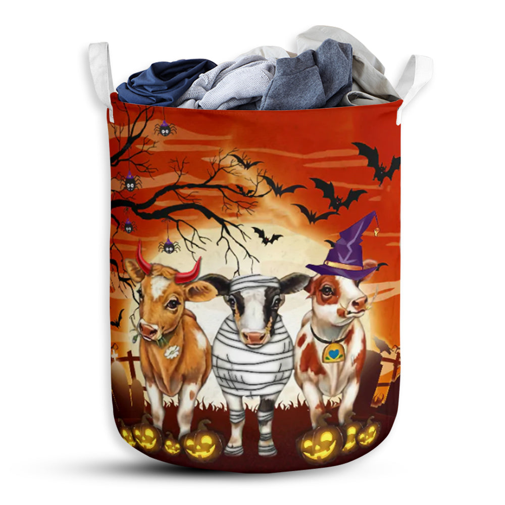 Cow Halloween Moon Laundry Basket For Bathroom Bedroom Storage