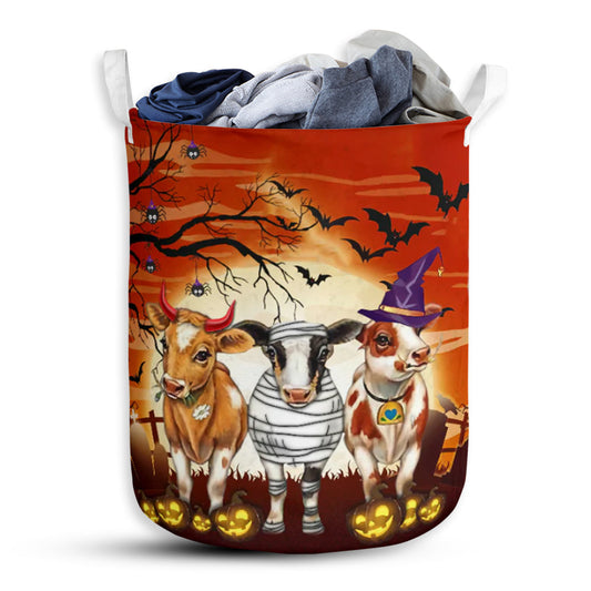 Cow Halloween Moon Laundry Basket For Bathroom Bedroom Storage