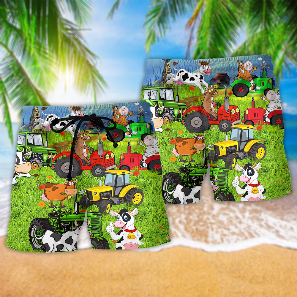 Rustic Cow Beach Shorts Pattern Detail For Summer Adventures And Laid Back Daily Wear