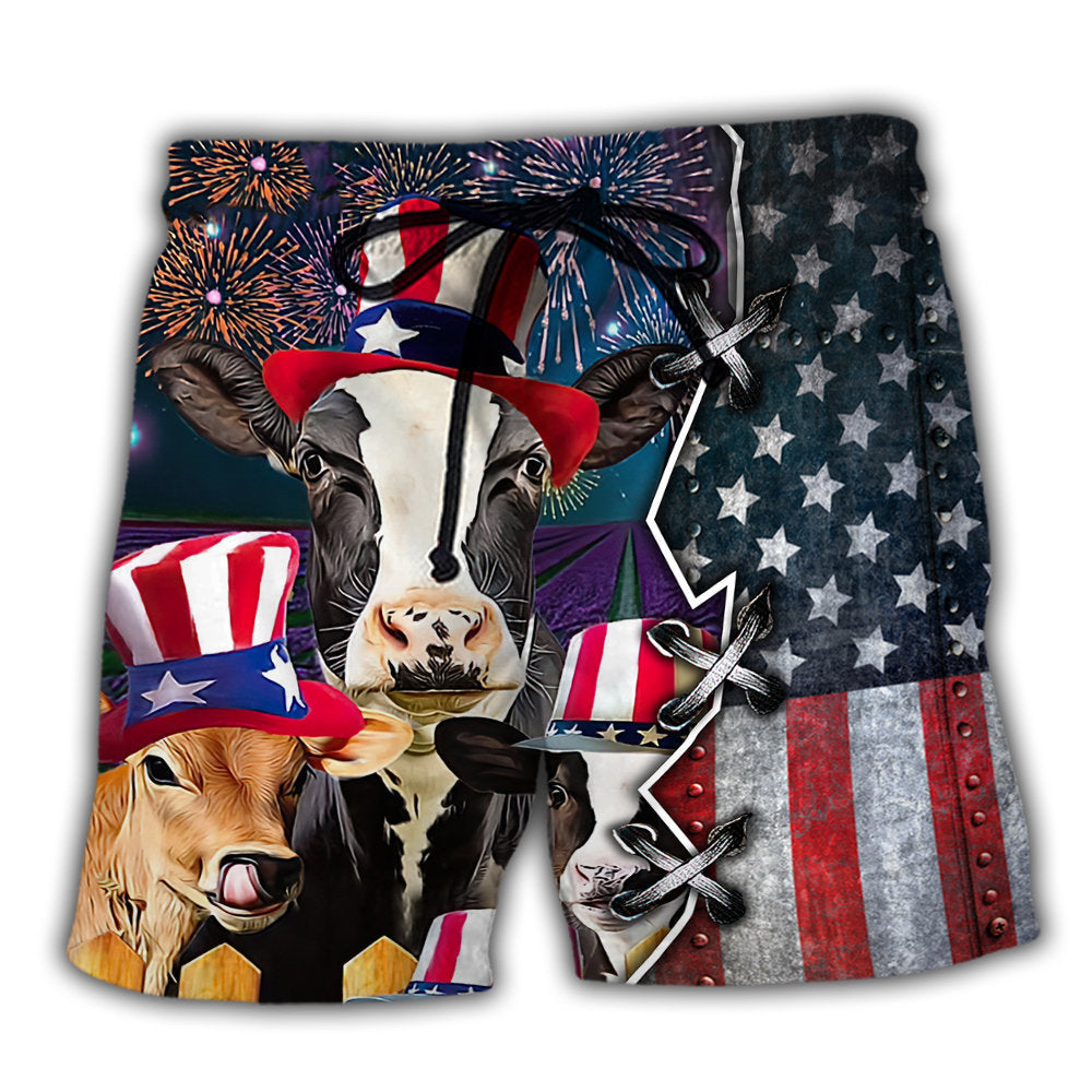 Cow Independence Day Beach Shorts Design Detail For Nature Inspired Coastal Travel