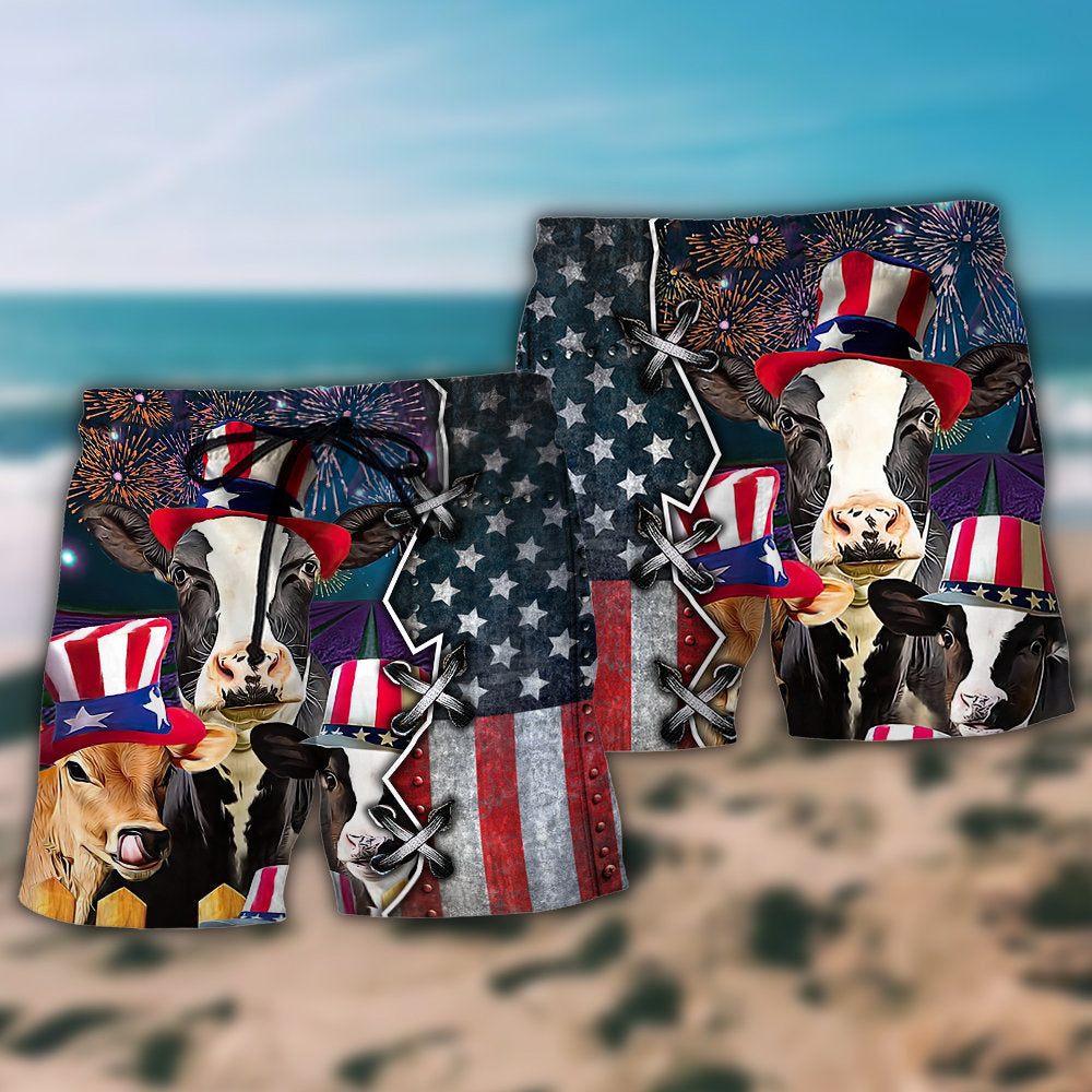 Independence Day Cow Beach Shorts Pattern Detail For Summer Travel And Thoughtful Gift Giving