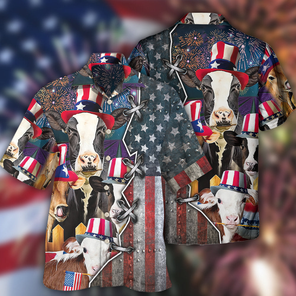 Cow Independence Day Hawaiian Shirt For Summer Vacation And Beach Travel