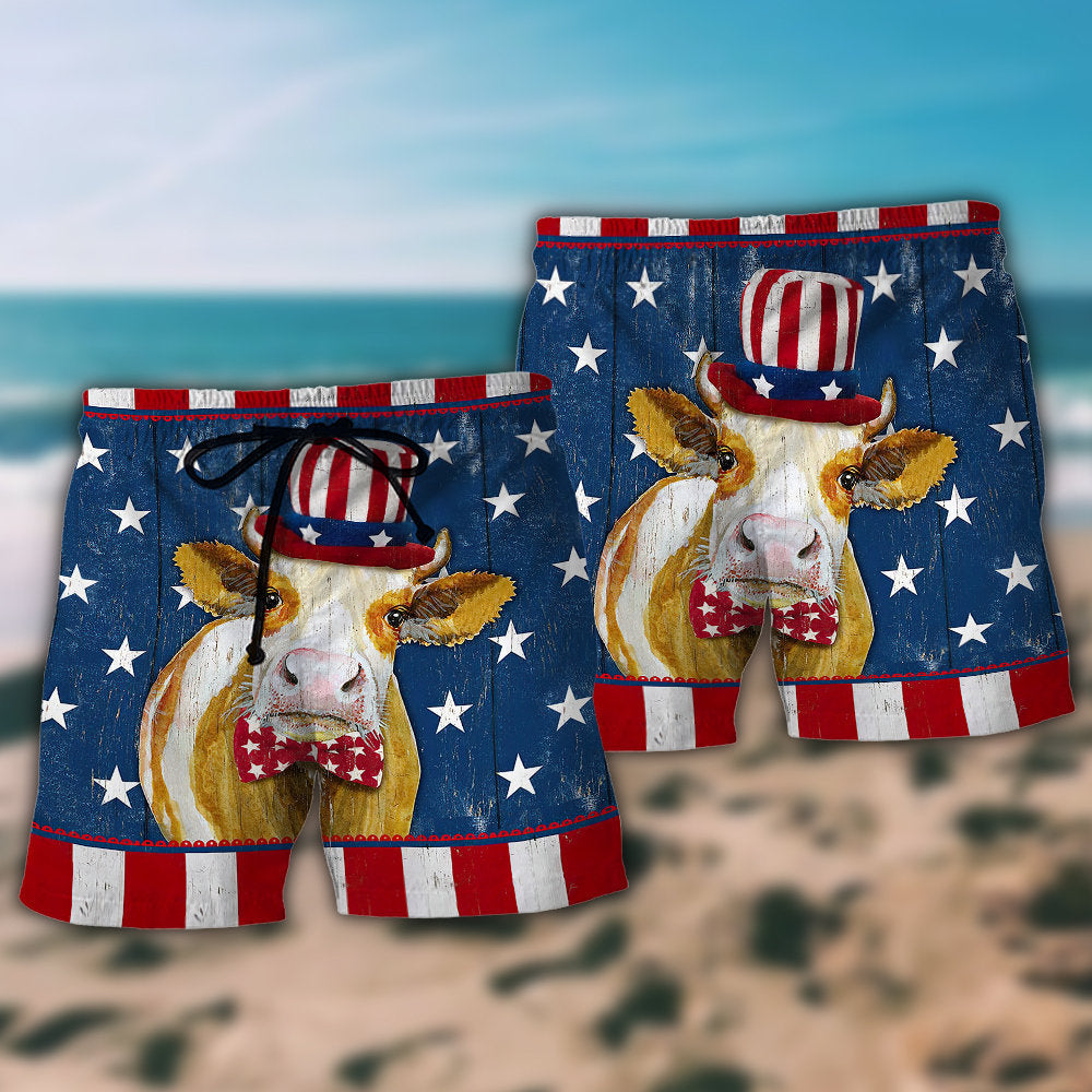 Cow Independence Day Funny Beach Shorts For Tropical Getaways And Weekend Adventures