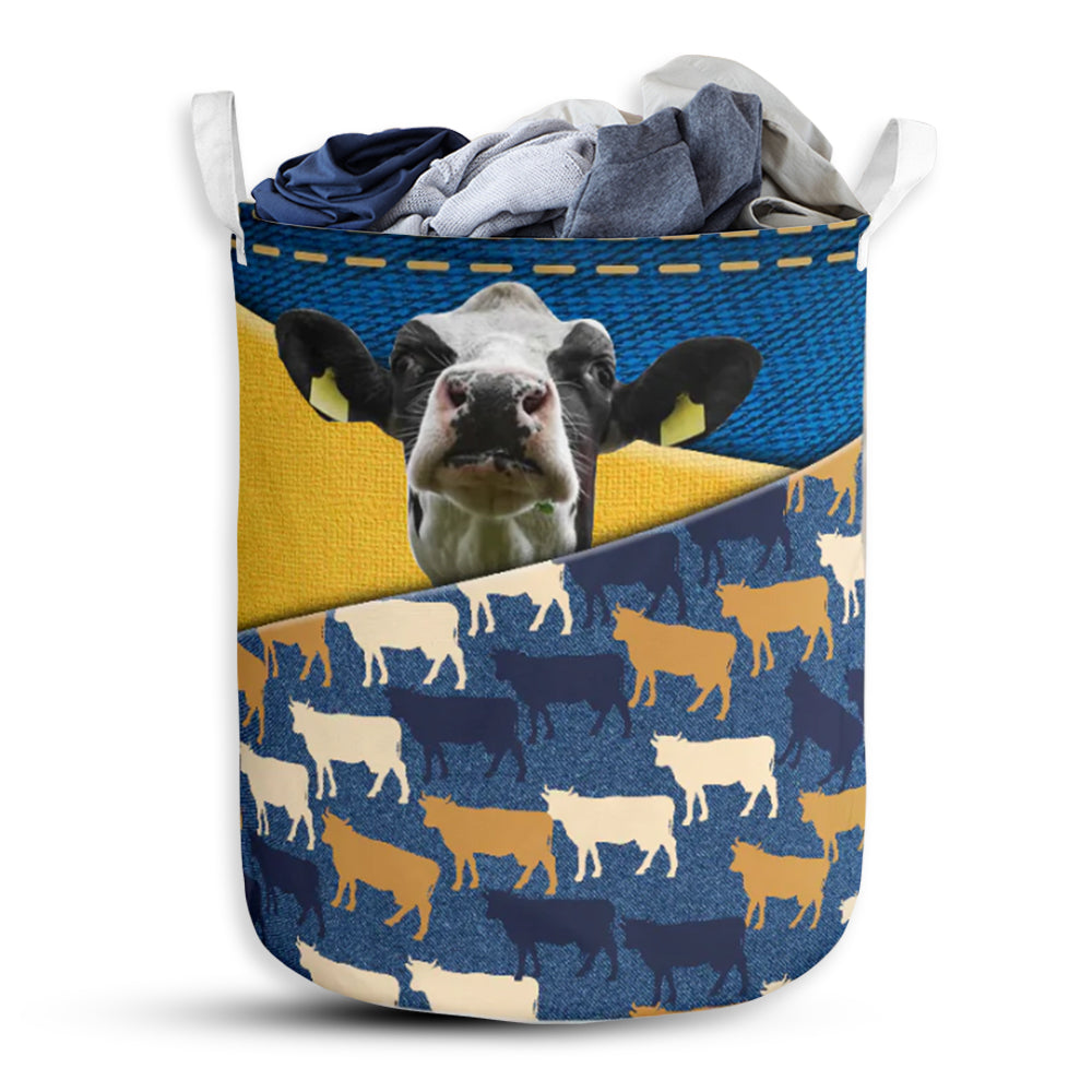 Cow Jean Laundry Basket For Bathroom Bedroom Storage