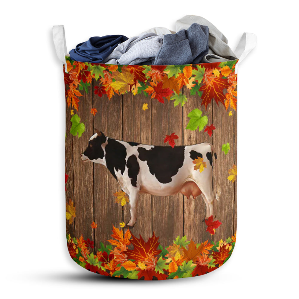 Cow Maple Leaves Laundry Basket For Bathroom Bedroom Storage