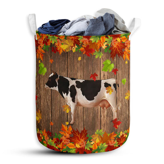 Cow Maple Leaves Laundry Basket For Bathroom Bedroom Storage