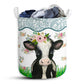 Cow Watercolor Flower Laundry Basket For Bathroom Bedroom Storage