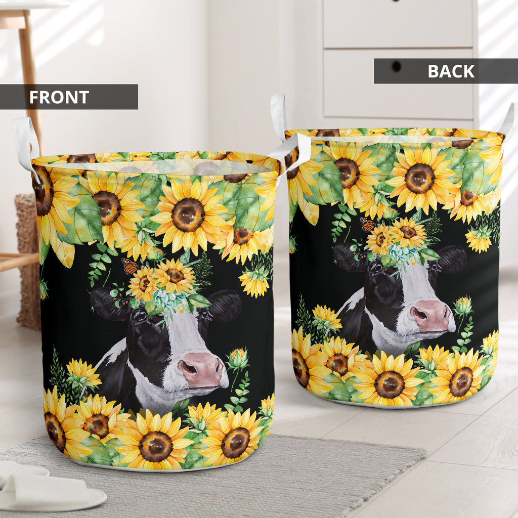 Cow And Sunflower Lover Laundry Basket For Room Home Organizer