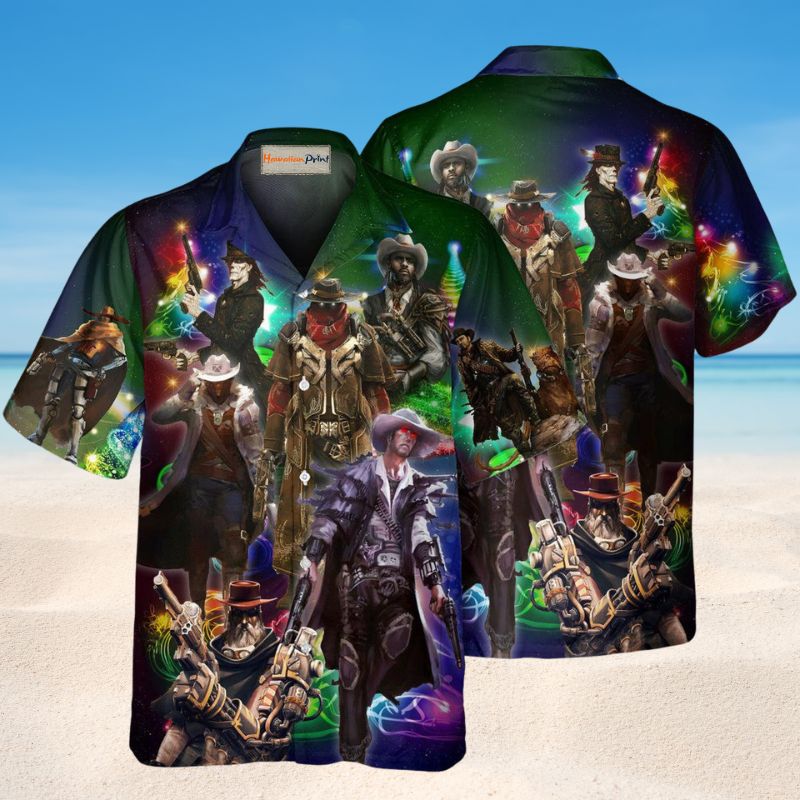 Cowboy Band Christmas Hawaiian Shirt For Island Vacations, Resort Wear, And Relaxed Seasonal Style