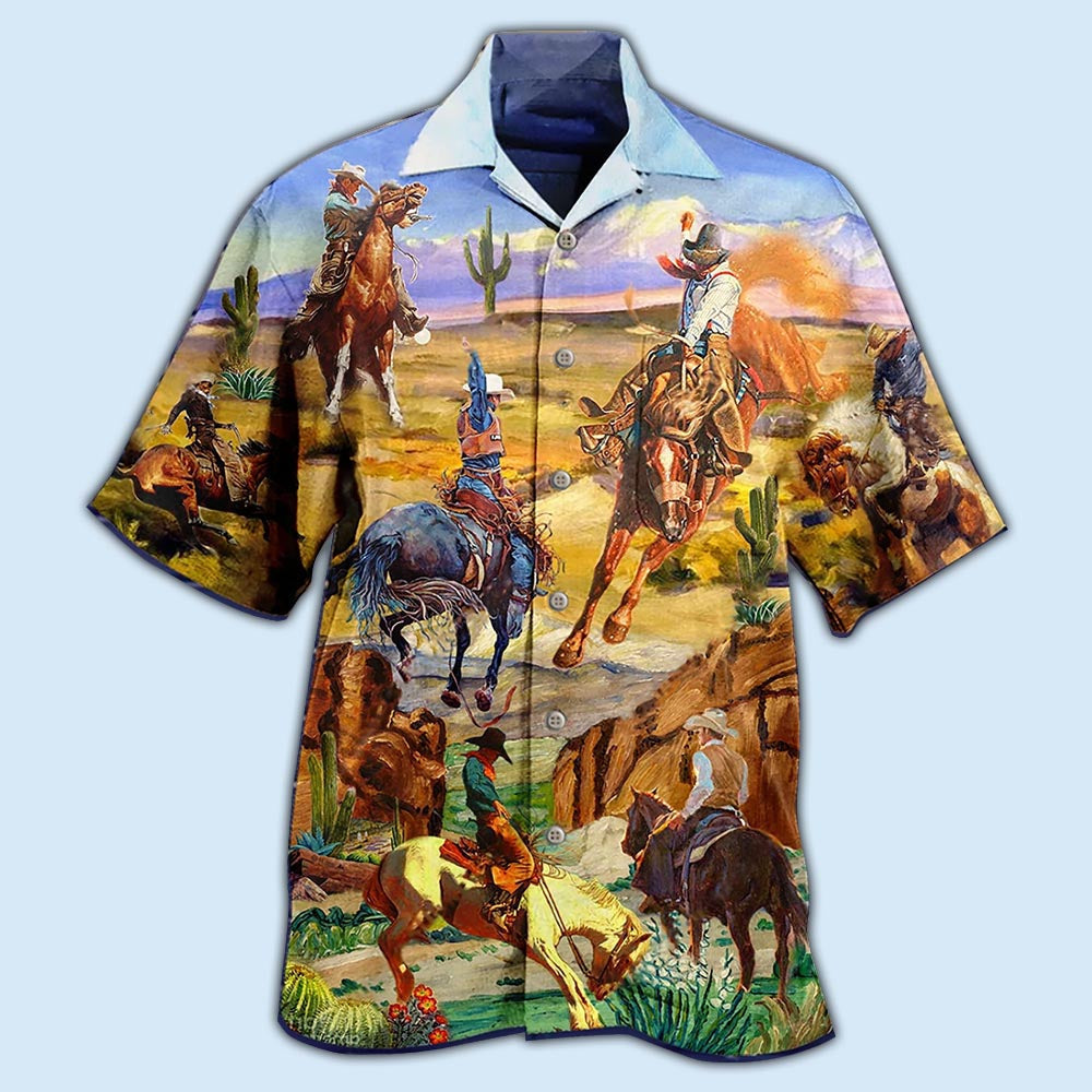 Cowboy Desert Hawaiian Shirt Pattern Detail For Summer Holidays And Outdoor Fun