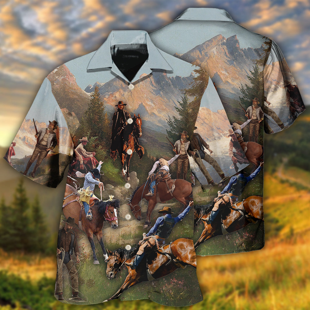 Cowboy Forest Outdoor Hawaiian Shirt For Coastal Travel, Casual Events, And Comfortable Summer Wear