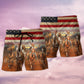 Happy Cowboy Independence Day Beach Shorts Artwork Detail For Tropical Travel And Everyday Wear