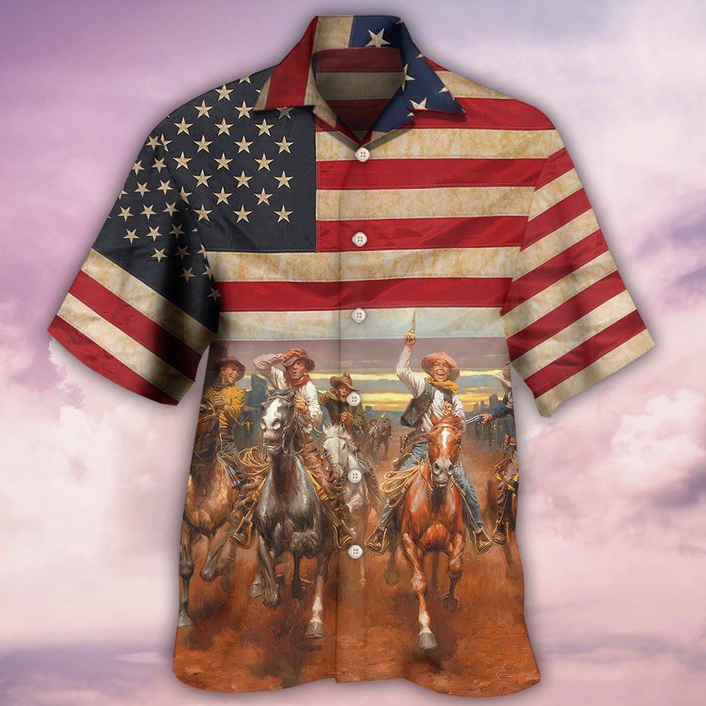 Happy Cowboy Independence Day Hawaiian Shirt Design View For Casual Summer Styling