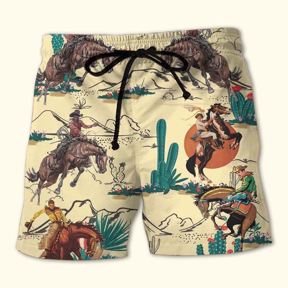 Desert Love Cowboy Sunset Western Beach Shorts For Beach Trips And Relaxed Vacation Styling