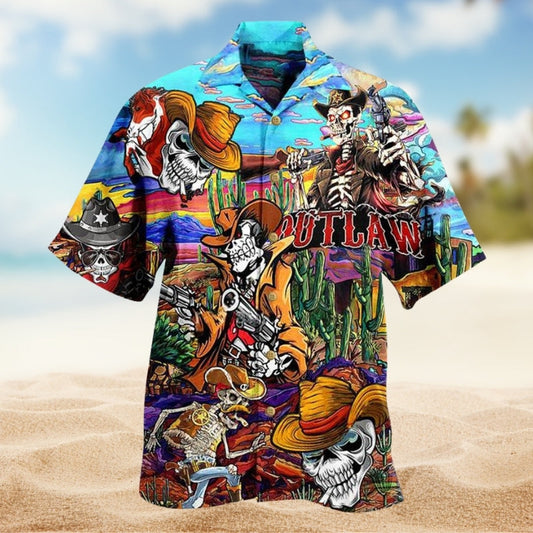 Cowboy Pirate Skull Hawaiian Shirt For Beach Party And Relaxed Resort Style