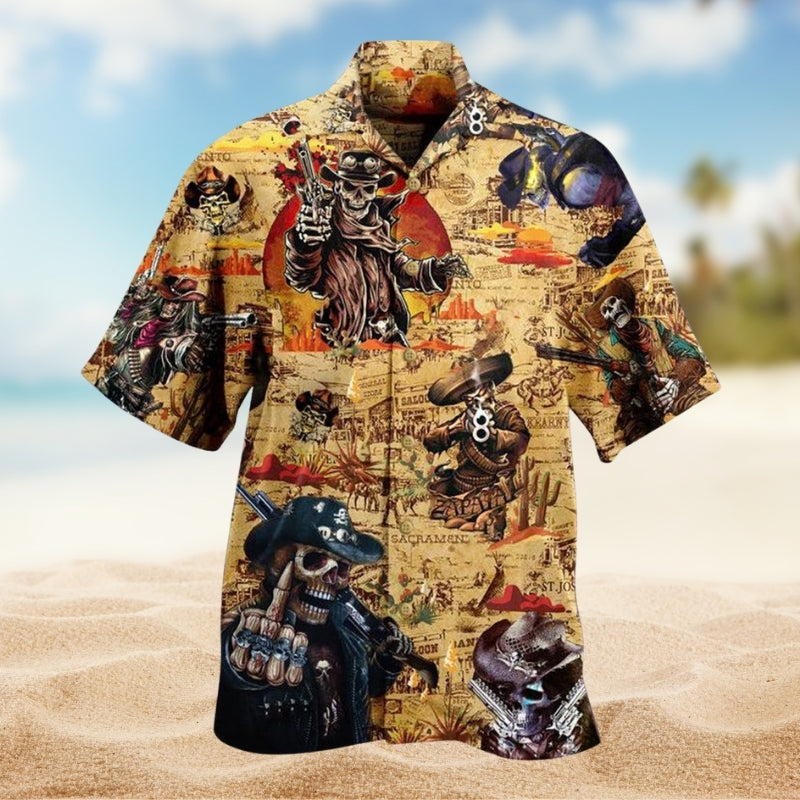 Cowboy Skull Pirate Western Hawaiian Shirt For Weekend Escape And Seasonal Wardrobe