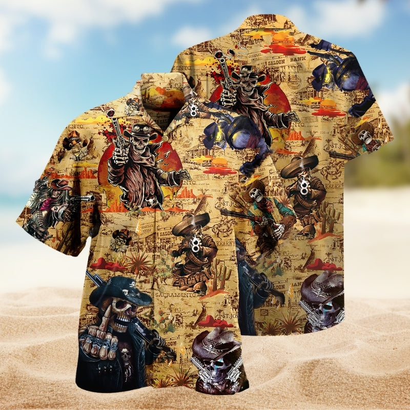 Cowboy Skull Pirate Western Hawaiian Shirt For Resort Holiday And Travel Ready Style