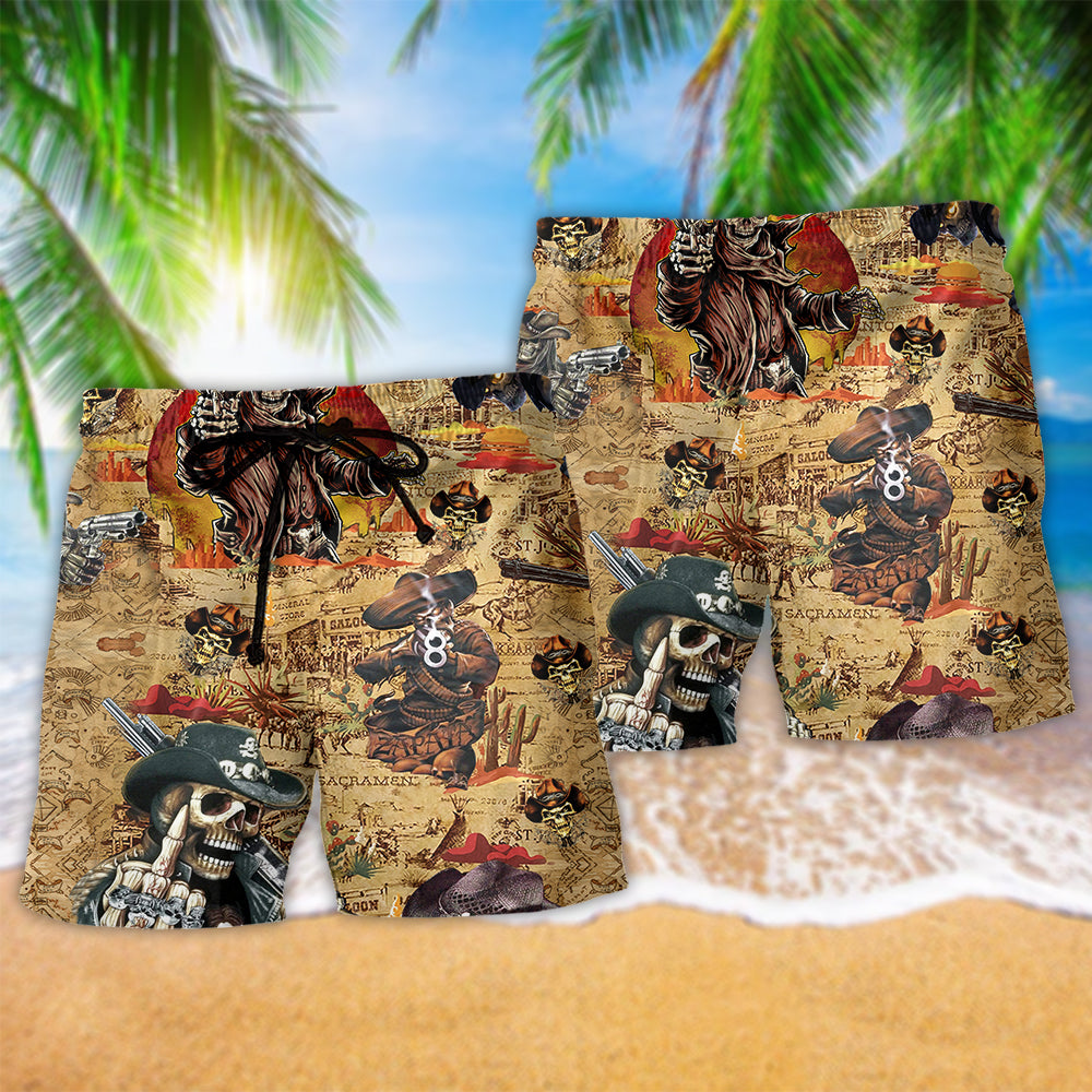 Cowboy Skull Pirate Beach Shorts Pattern Detail For Beachside Relaxation And Laid Back Daily Wear