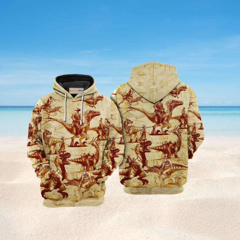 Cowboy Dinosaur Love Life Hoodie For Rustic Travel Casual Adventures And Gift Giving