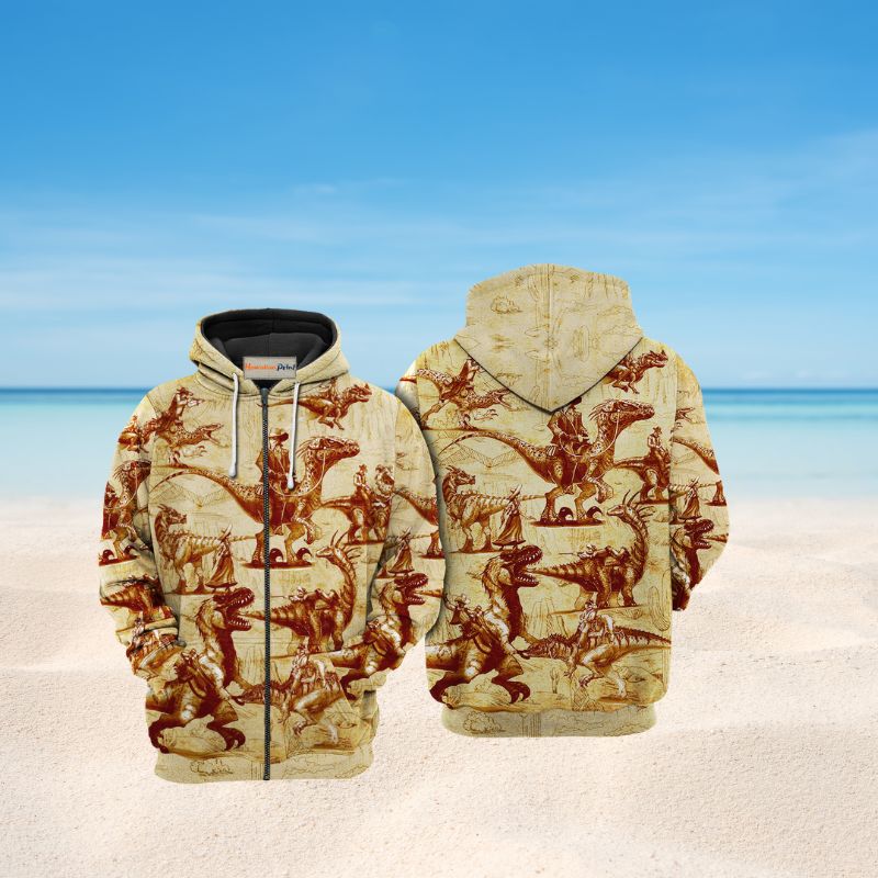 Cowboy Dinosaur Love Life Hoodie For Rustic Travel Casual Adventures And Gift Giving