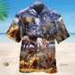 Cowboy Mountain Sunset Hawaiian Shirt For Summer Vacation, Beach Travel, And Casual Wear