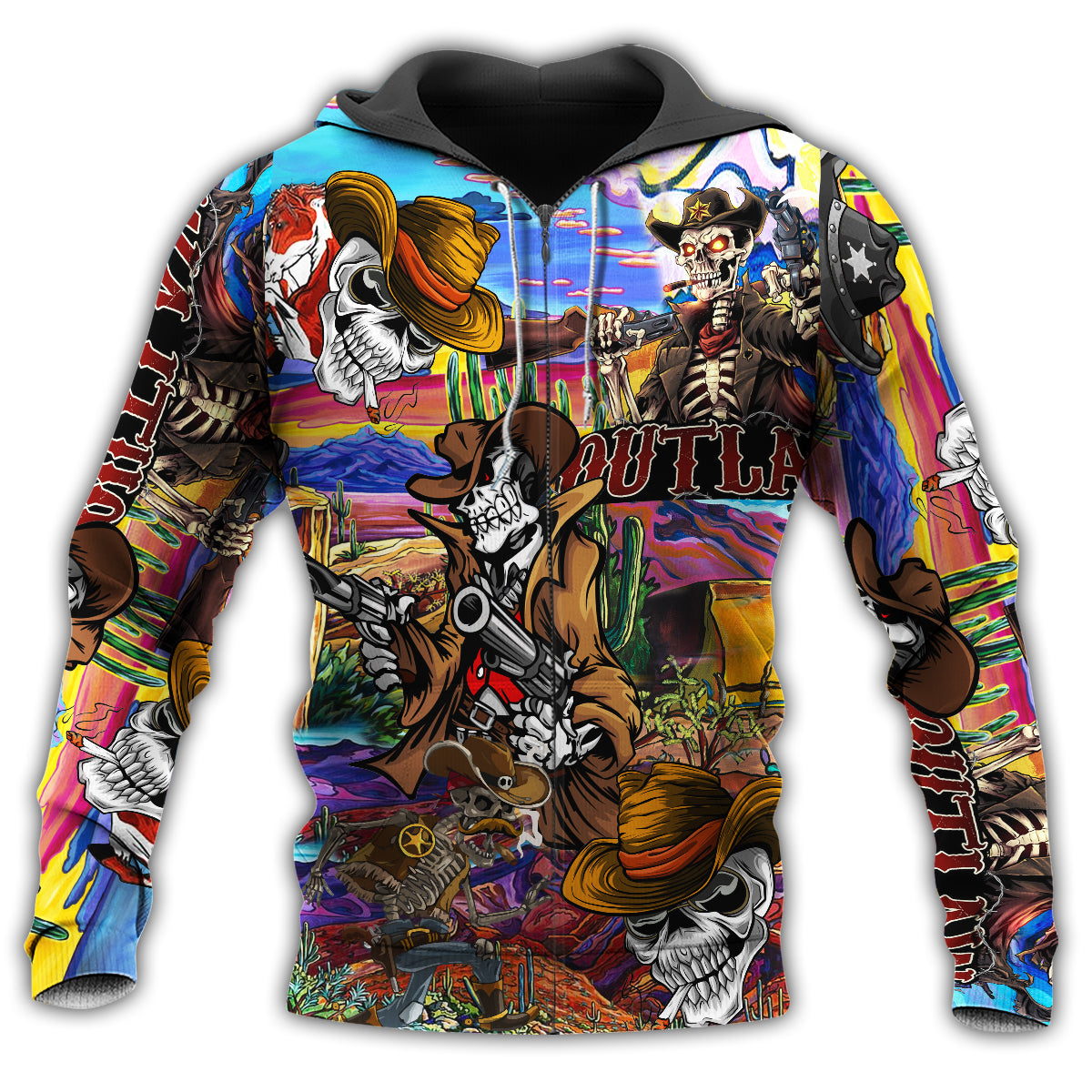 Cowboy Pirate Skull Hoodie For Western Events Outdoor Activities And Everyday Styling