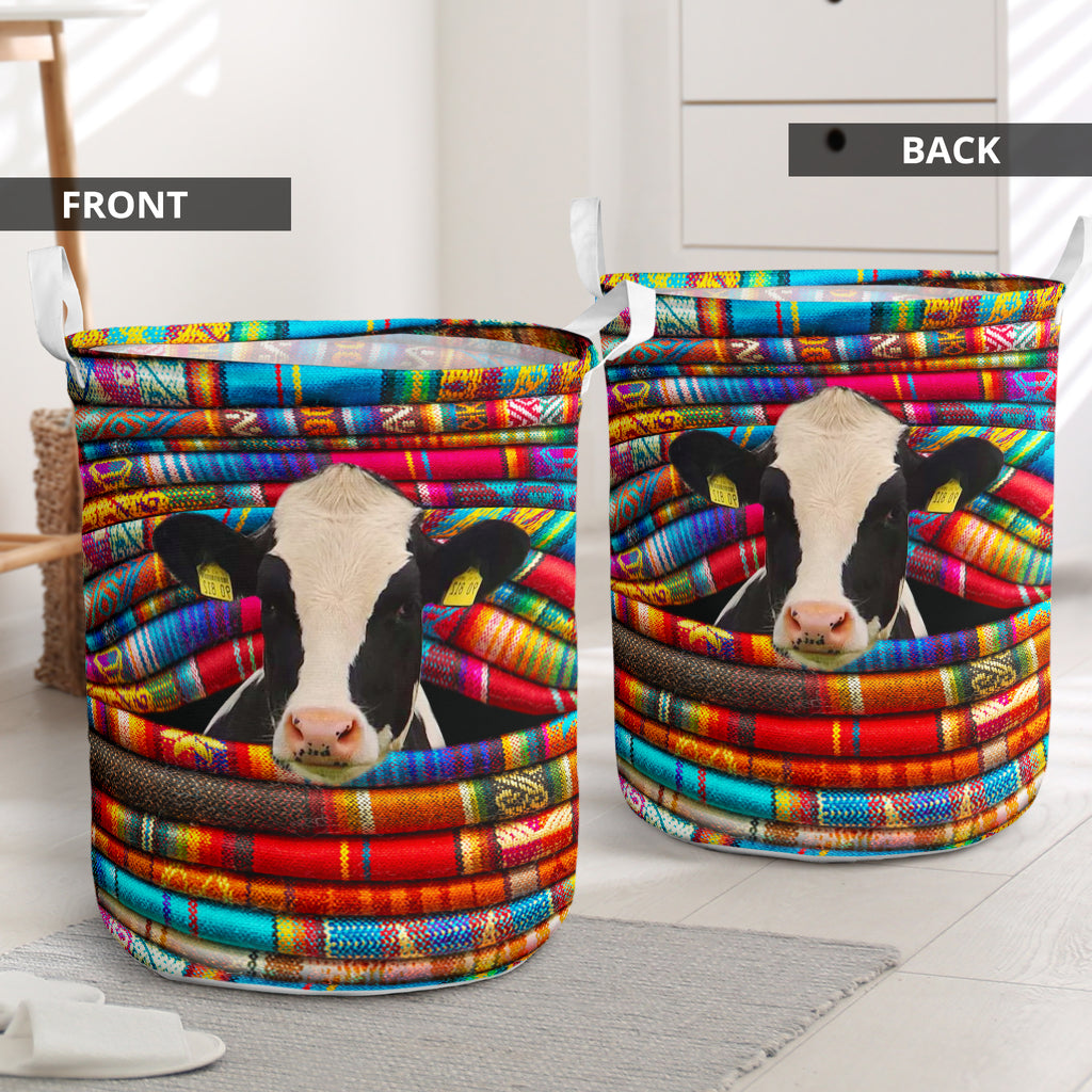 Cow Colorful Fabric Style Laundry Basket For Room Home Organizer