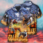 Cowgirl Mountain Sunset Hawaiian Shirt Pattern View For Relaxed Warm Weather Outfits