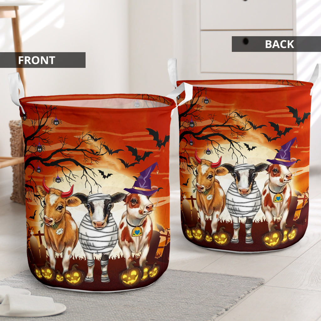 Cow Halloween Moon Laundry Basket For Room Home Organizer