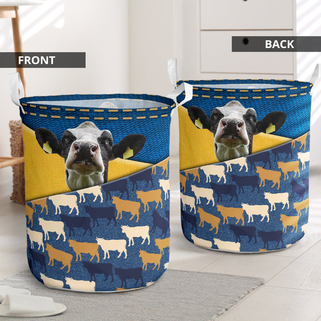 Cow Jean Laundry Basket For Room Home Organizer